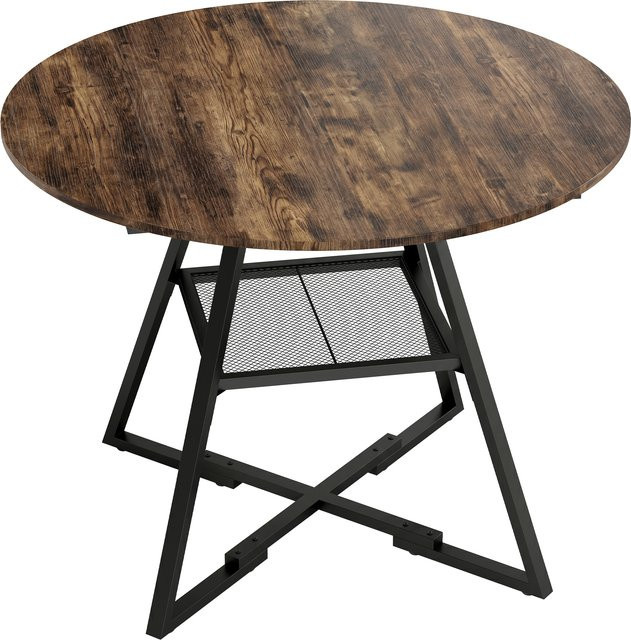 Runder HOMCOM Esstisch im Industriestil für 4 Personen mit Ablage, Holzoptik in Braun und schwarzem Metallgestell, Durchmesser: 100 cm - Bild 1