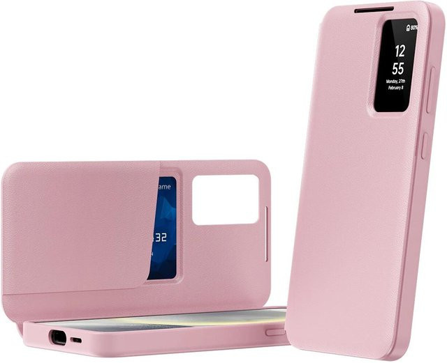 Leder-Flip-Case mit Fenster und Kartenhalter für Samsung Galaxy S26 S25 S24 S23 Ultra Plus in Rosa - Bild 1