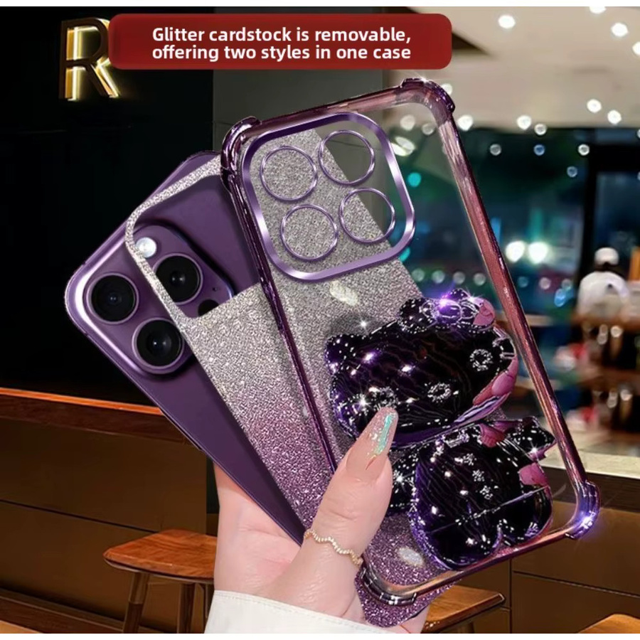 Luxuriöse Hello Kitty TPU Handyhülle mit Spiegel und Ständer für Xiaomi 17T Pro 15 Pro POCO X8 Pro in Schwarz - Bild 2