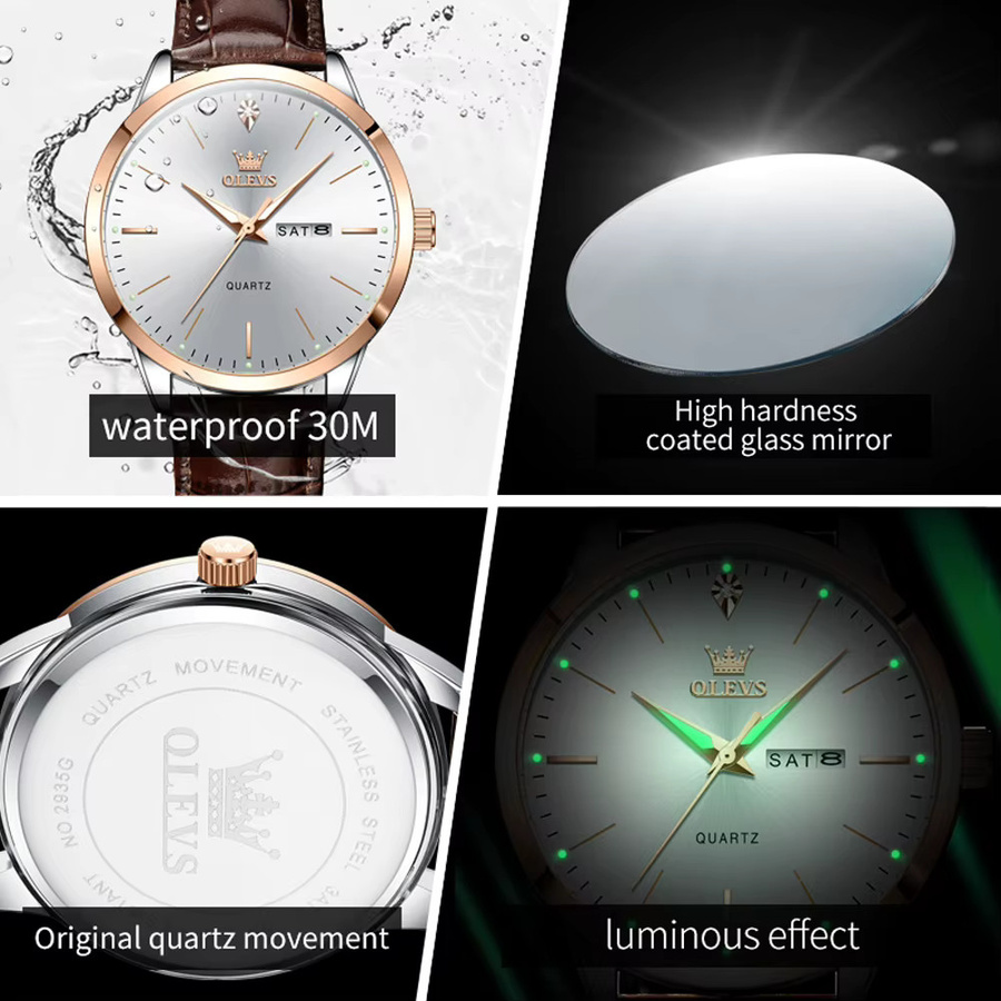 OLEVS Armbanduhr, Quarz, Edelstahl, Roségold, Leder, Herren - Bild 6