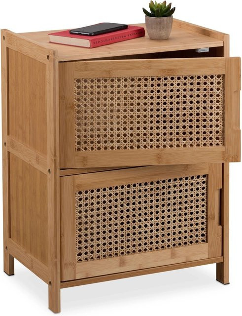 Relaxdays Beistellschrank aus Bambus und Rattan in Natur mit 2 Türen, B/T/H: 56 x 42 x 30 cm - Bild 1