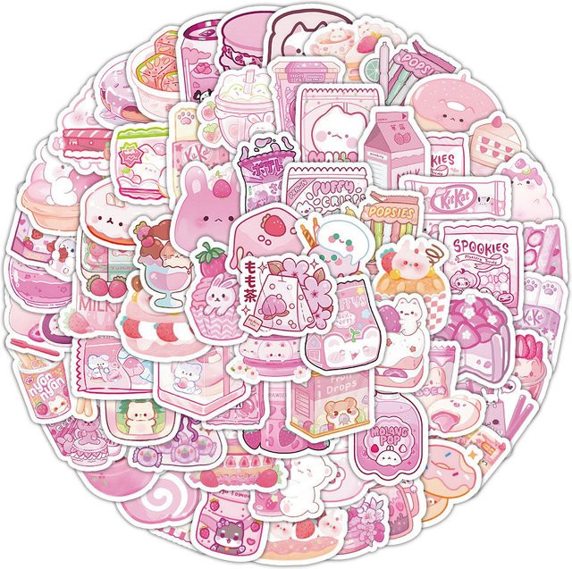 100 Stück wasserdichte Graffiti-Aufkleber mit süßen rosa Snacks von LanLanStickersWorld - Bild 1