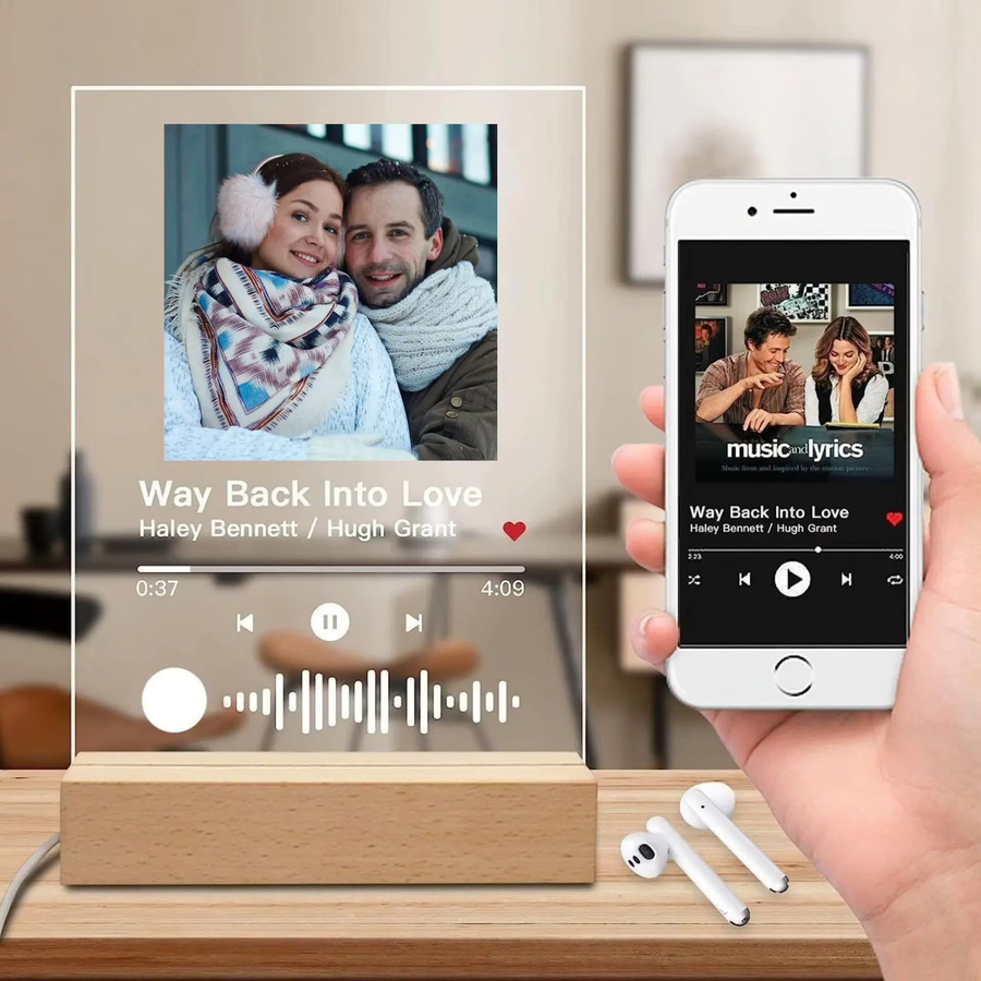Personalisierte Spotify-Platte als Lampe mit Foto, individueller Acrylrahmen in Transparent mit warmweißem Licht und USB-Anschluss - Bild 4