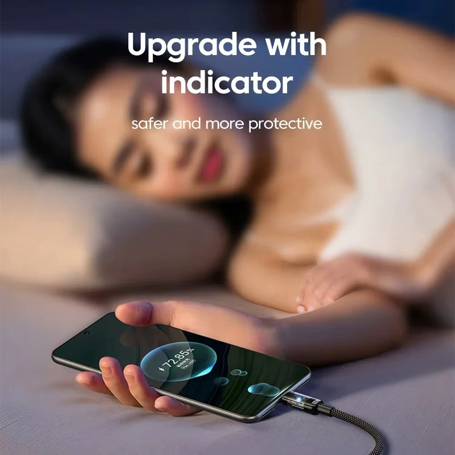 240W USB Typ-C Ladekabel mit Nylonummantelung und LED-Beleuchtung in Schwarz für Samsung, Xiaomi und OnePlus - Bild 3