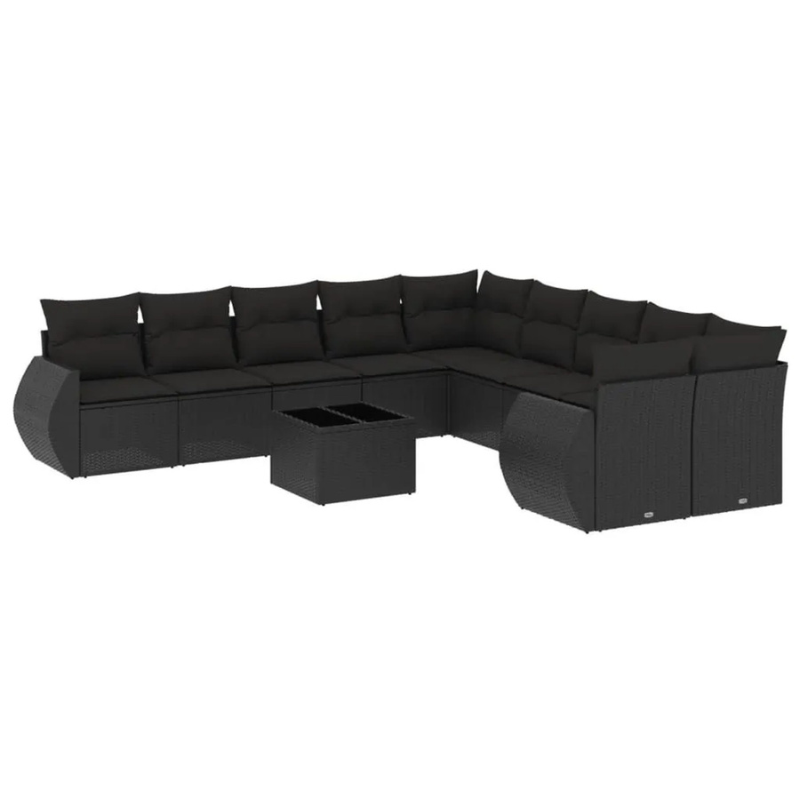 vidaXL 11-teilige Garten-Sofagarnitur aus Polyrattan mit Kissen in Schwarz - Bild 2
