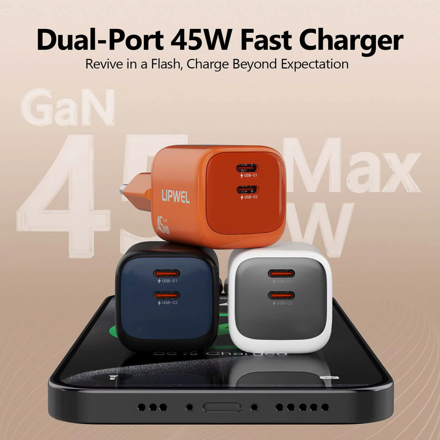 45W Dual USB-C GaN Schnellladestation mit Power Delivery für Samsung S22/S24 - Bild 2