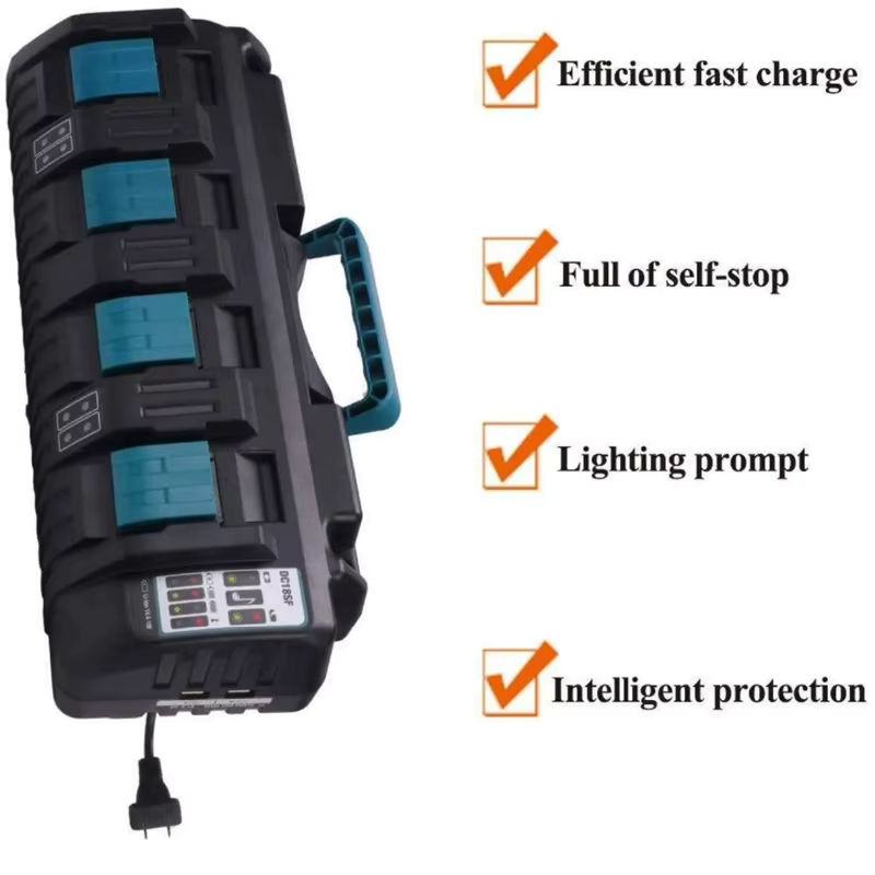 Makita 4-Port Akkuladegerät für LXT Lithium-Ionen 14,4V-18V mit Dual-USB-Anschluss Schwarz - Bild 2