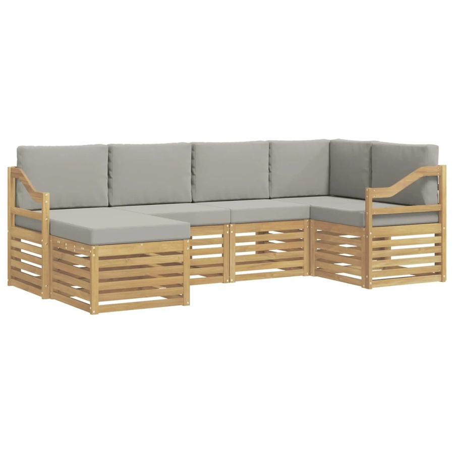 vidaXL Outdoor-Sofagarnitur aus Akazienholz in L-Form mit 6 Teilen, Weiß und Grau - Bild 2