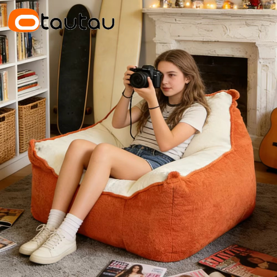OTAUTAU Sitzsackbezug aus Kunstfleece für Sessel und Pouf, Modell SF445, Braun und Orange - Bild 5
