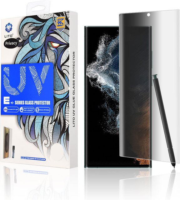 Lito Privacy Displayschutzfolie aus gehärtetem Glas mit UV-Kleber und 3D-Effekt für Samsung Galaxy S22 Ultra 5G S908, transparent - Bild 1