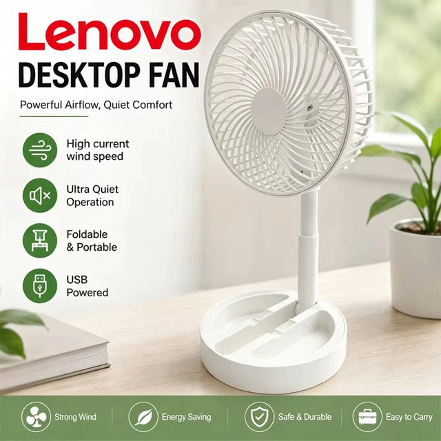 Lenovo USB Desktop-Ventilator, leiser tragbarer Ventilator für Büro und Wohnheim, Schwarz oder Weiß - Bild 1