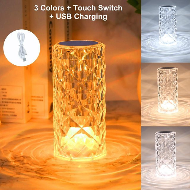 YWZT LED-Kristall-Schreibtischlampe mit Touch-Steuerung, RGB-Projektor und Diamant-Design als dekoratives Nachtlicht für das Schlafzimmer - Bild 1