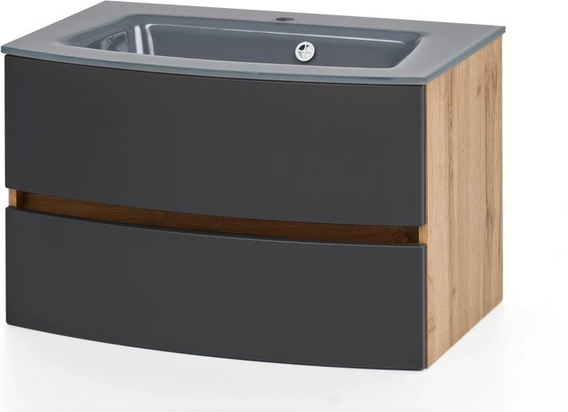 Held Möbel Einzelwaschtisch Salerno 80 cm Eiche Grau Matt mit Softclose - Bild 1