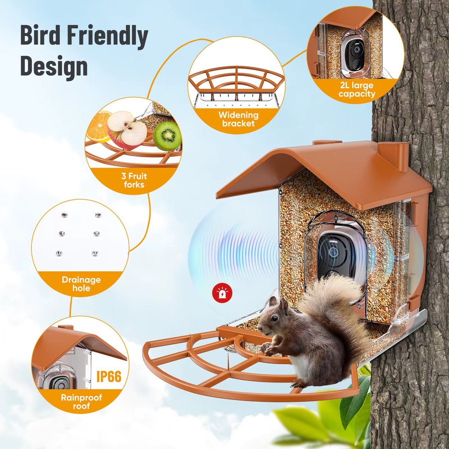 Jugacool Smart Vogelfutterstation mit HD AI Kamera, solarbetriebene Wildvogelbeobachtungskamera für den Außenbereich in Grau mit Wi-Fi - Bild 3