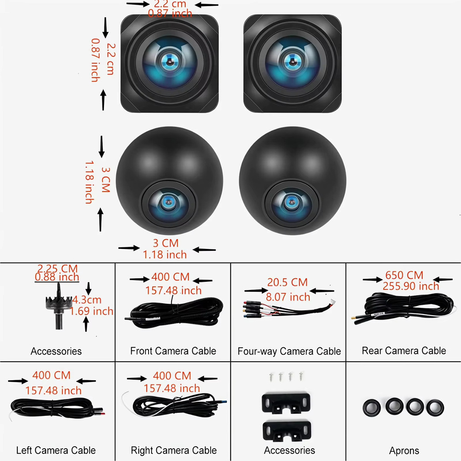 QueenDer Auto-Rückspiegel-Panoramakamera mit 360° Full HD Nachtsicht für Android-Player, Schwarz - Bild 2