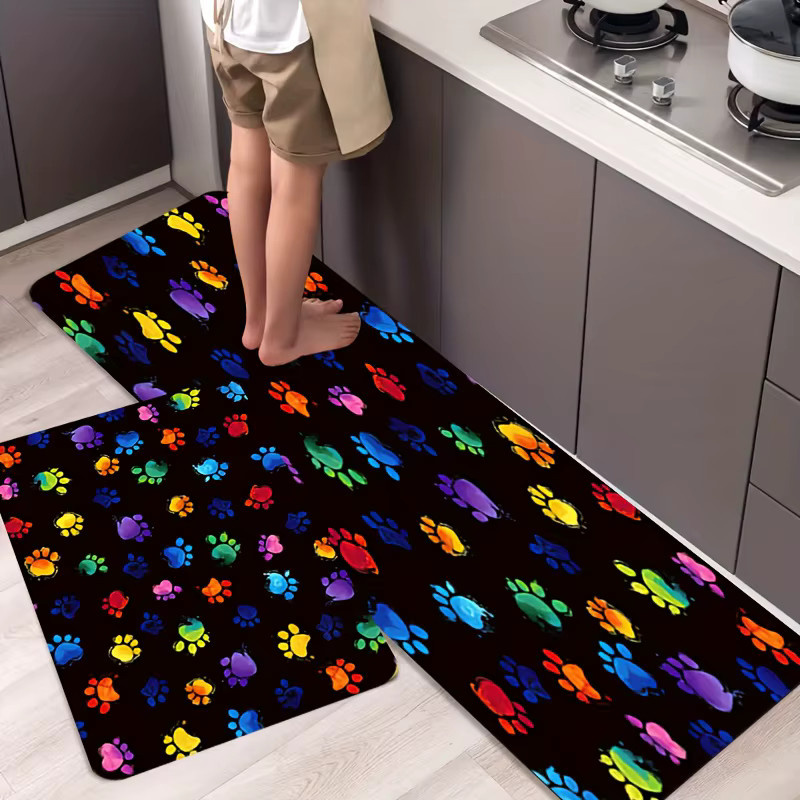VIKAMA Teppich mit buntem Hundepfoten-Print für Küche und Wohnzimmer, Mehrfarbig - Bild 6