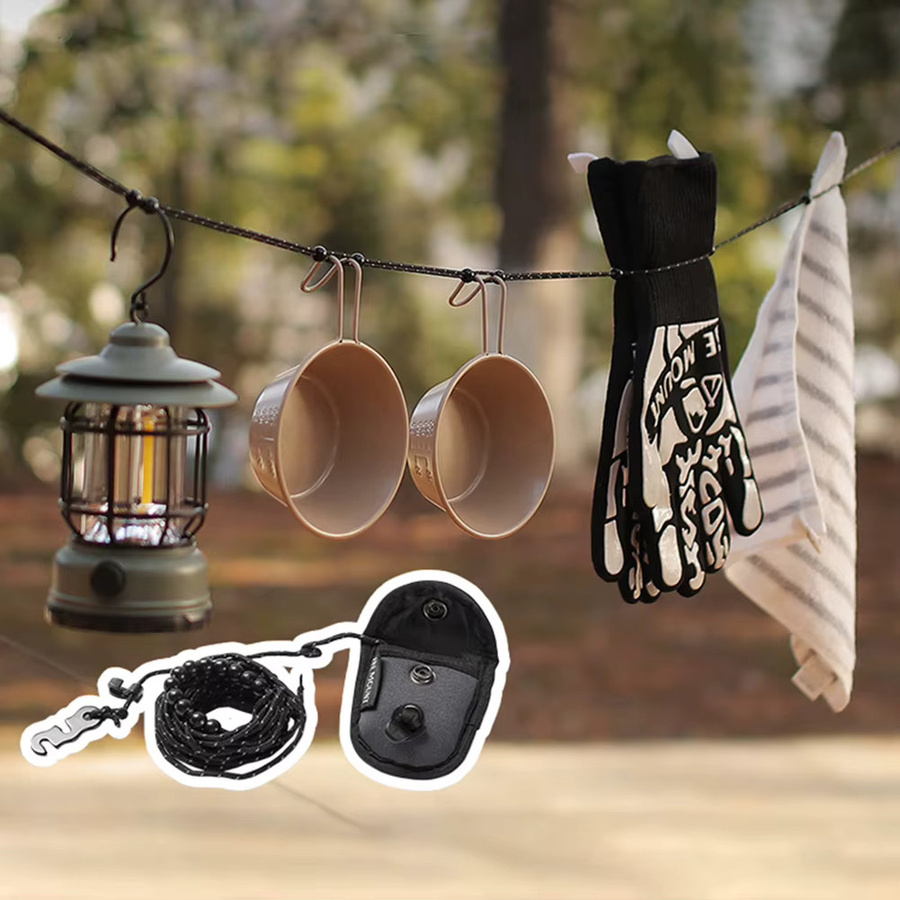 3M Camping-Wäscheleine in Schwarz mit 12 Clips, verstellbare Reise-Wäscheleine für Hotel und Kreuzfahrt - Bild 1
