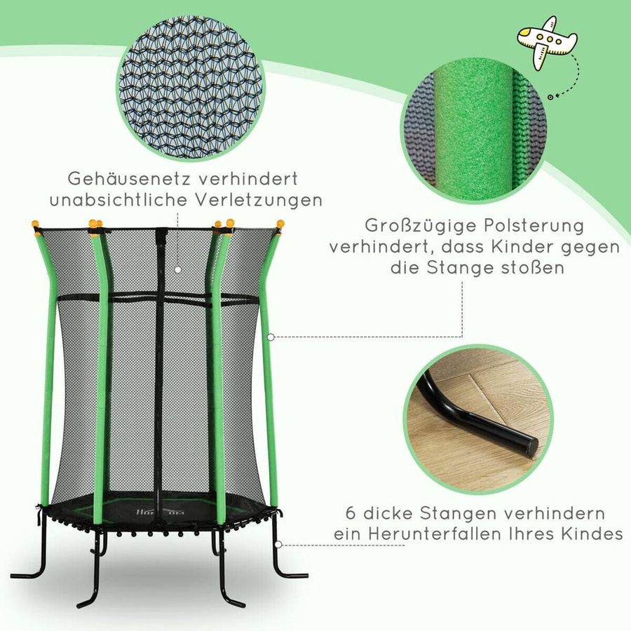 HOMCOM Kinder Trampolin mit Sicherheitsnetz Grün - Bild 3