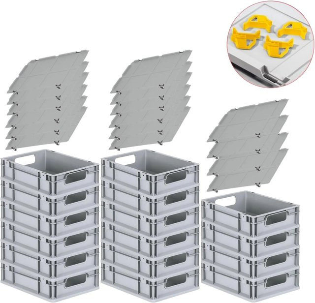 PROREGAL Spar Set mit 16 Eurobox Nextgen Economy in Gelb inklusive Auflagedeckeln und 4 Schiebeschnappverschlüssen, H x B x T: 12 x 30 x 40 cm, 11 Liter pro Box - Bild 1