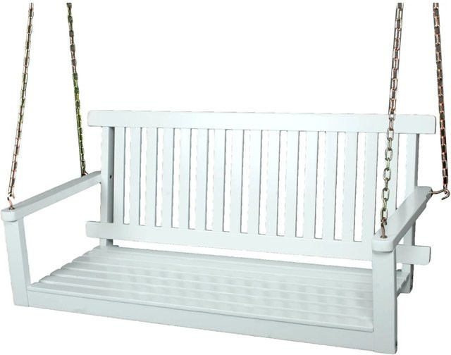 DELUKE Garten-Hängebank AMELIE aus Eukalyptus in Weiß, wetterfeste Outdoor-Sitzbank mit Breite: 130 cm - Bild 1