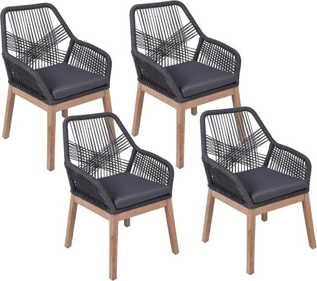 Garden Pleasure Gartensessel Pomona 4er Set aus Holz mit Armlehnen und Polsterkissen in Anthrazit-Braun - Bild 1