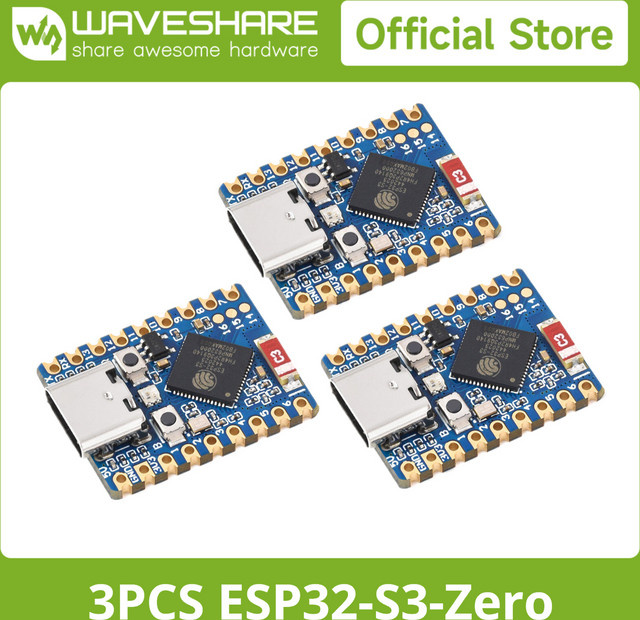 Waveshare ESP32-S3 Mini-Entwicklungsboard 3er-Set, Blau, 240 MHz Mikrocontroller mit C/C++ und MicroPython Unterstützung - Bild 1