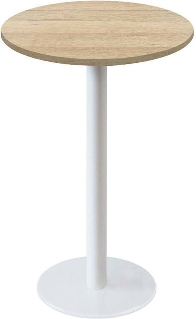 RestooTab Stehtisch Rome rund in Weiß und Eiche, höhenverstellbar, Durchmesser: 60 cm, Höhe: 113 cm - Bild 1