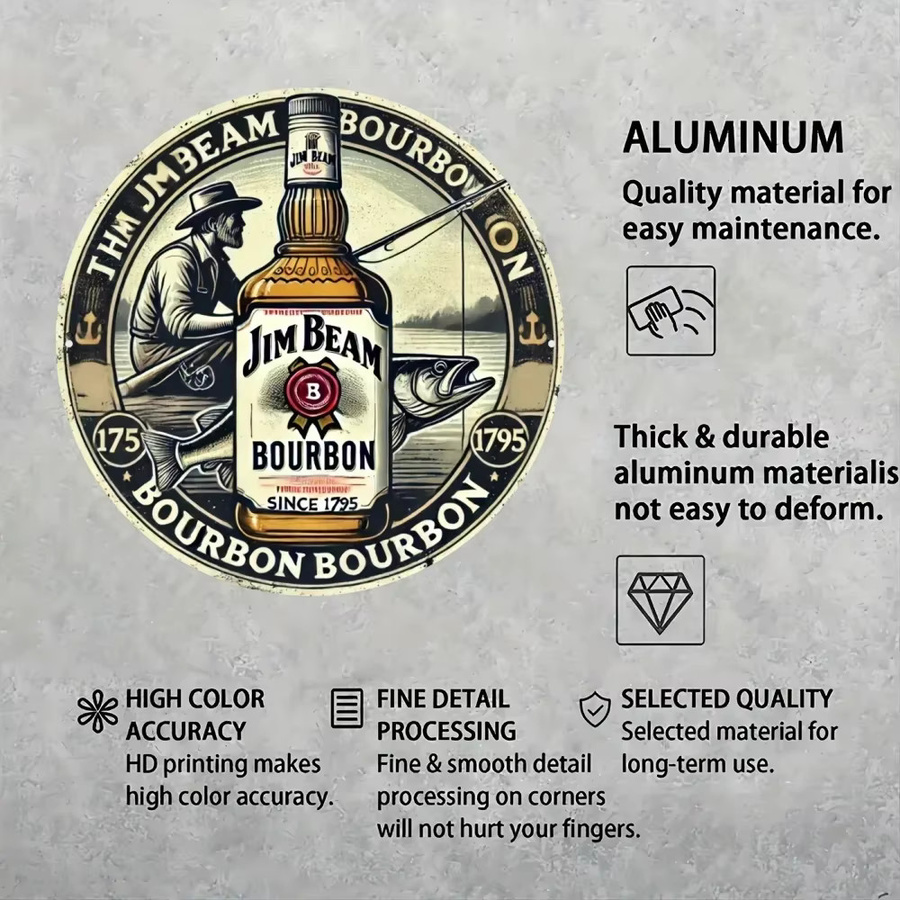 Rundes Metallschild von Potdemiel mit Jim Beam Vintage-Motiv aus Aluminium, Durchmesser: 20 cm, Mehrfarbig - Bild 5