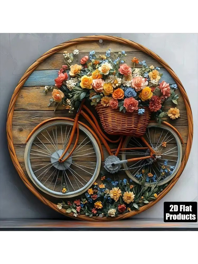 CIFBUY Retro Metall Fahrrad Wandschild mit Blumen Design in Multicolour, B/H: 8 x 8 cm - Bild 3