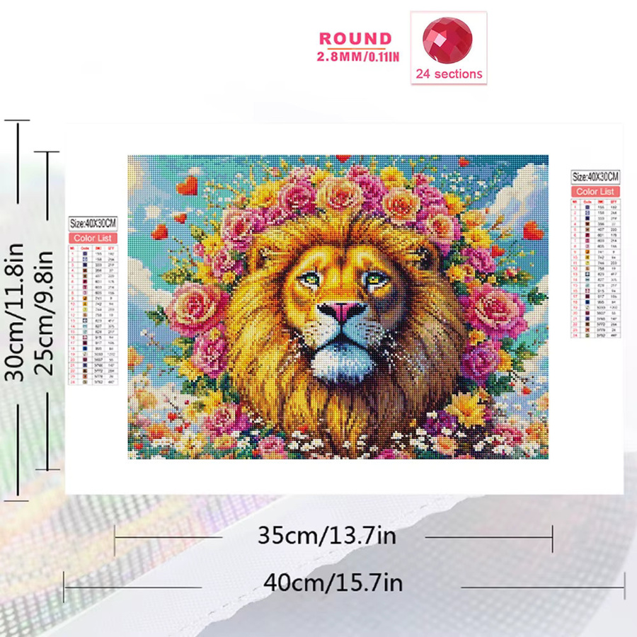 Evershine Diamant-Mosaik Löwe mit quadratischen Bohrern in Multicolour als handgefertigtes Stickerei-Kunstwerk - Bild 2
