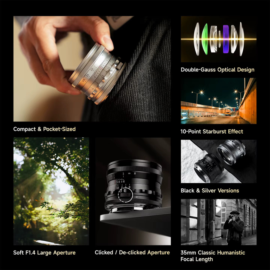 Brightin Star MF 35 mm F1.4 Vollformat Handfokus Prime-Objektiv für Sony E, Farbe Schwarz - Bild 2