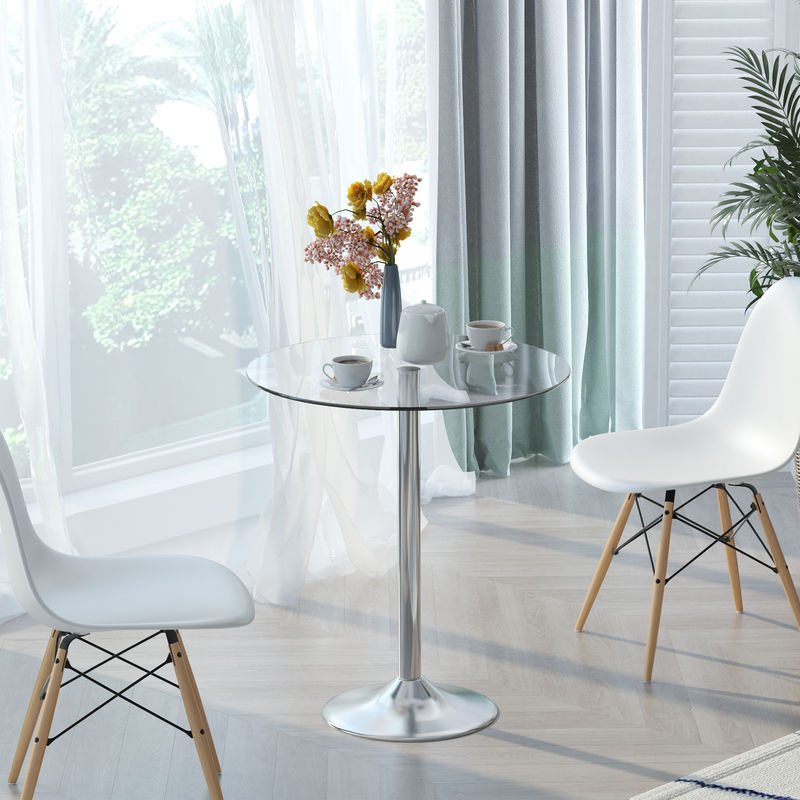 HOMCOM Runder Esstisch mit Glasplatte und Metallgestell in Transparent und Silber, Ø 70 cm, Höhe: 74,5 cm - Bild 2