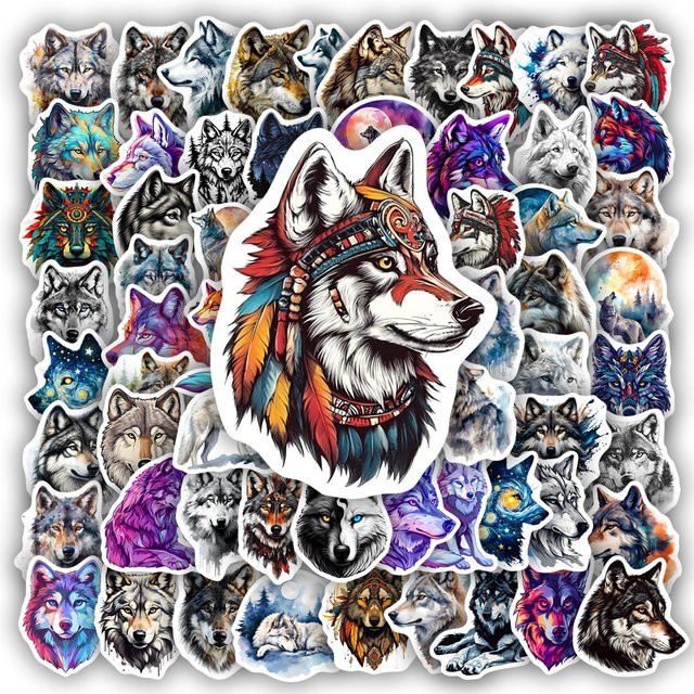 Cool Wolf Ästhetische Kunst Aufkleber in Multicolour für Scrapbook, Tagebuch und Laptop, Wasserdicht - Bild 1