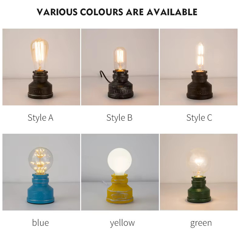 XIHOME Industrielle Wasserrohr-Tischlampe im Vintage-Design, Schwarz, Metall mit transparentem Glas - Bild 4
