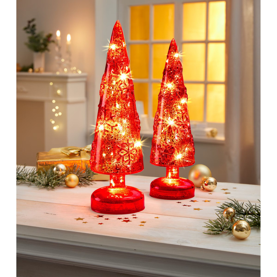 LED-Glas-Tannenbaum-Set Viva Domo in Rot, 2 Stück - Bild 2