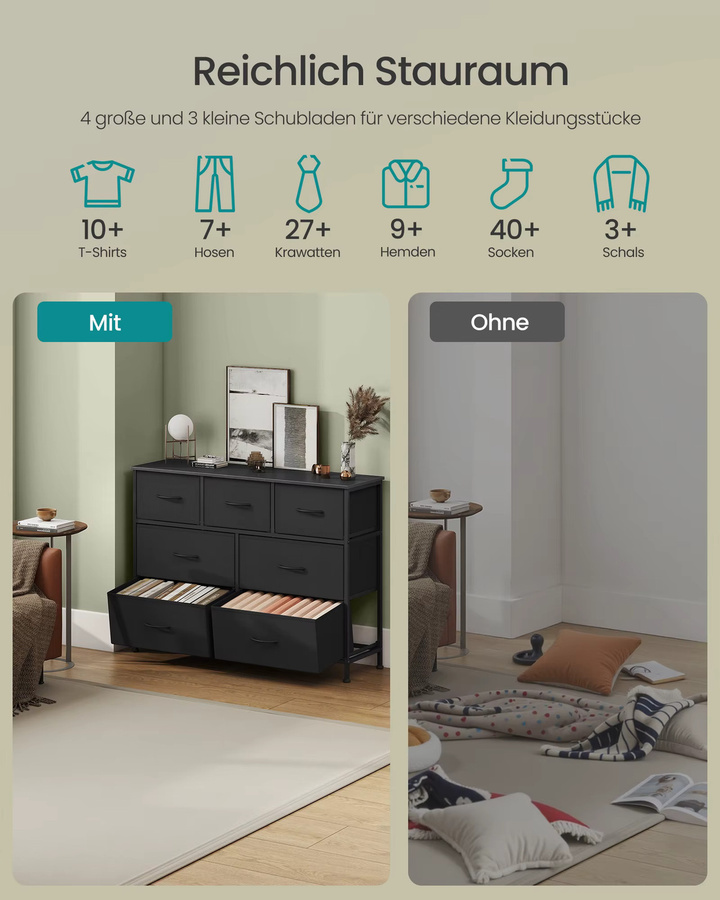 Songmics Kommode mit 7 Stoffschubladen aus Stahl und MDF für dein Home Office - Bild 3
