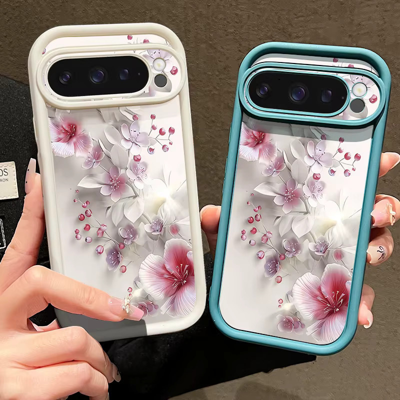 Stoßfeste TPU-Handyhülle mit Pfirsichblüten-Muster für Google Pixel 10 9 8 7 Pro XL 7A 8A 9A in Blau - Bild 1