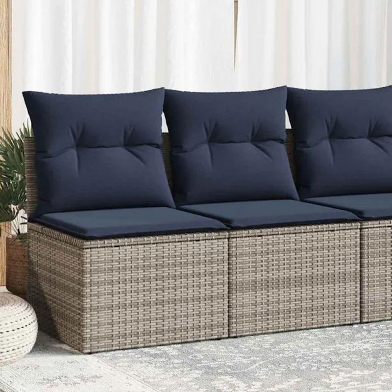 2-teilige Garten-Sofagarnitur aus Poly-Rattan und Akazienholz in Grau mit Kissen von vidaxl - Bild 1