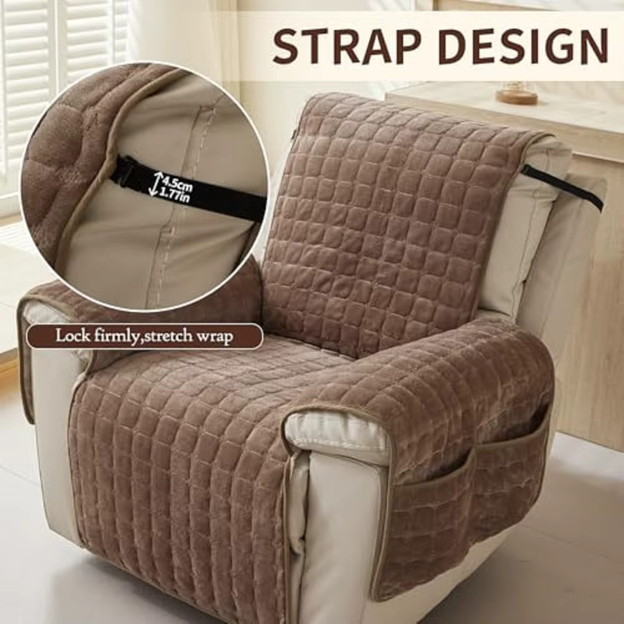 DUSTPROOFVEIL Gesteppter Stretch-Relaxsessel-Überzug mit seitlichen Aufbewahrungstaschen, wasserabweisend, Beige oder Braun - Bild 3
