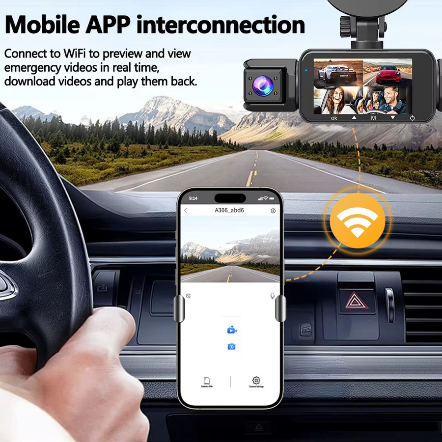 Etymoofox 4-Kanal Dashcam mit WLAN und 360-Grad-Aufnahme, Auto-DVR für vorne, hinten und Parkmodus, Schwarz - Bild 2