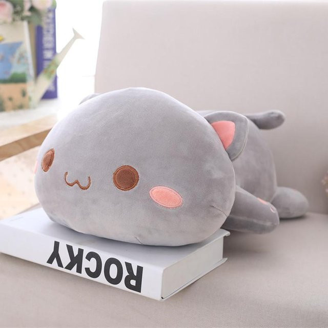 Yiran Health & Beauty Kawaii liegende Katze Plüschtier, 35cm, Grau - Bild 1