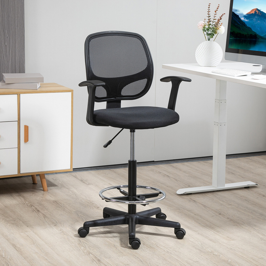 Vinsetto ergonomischer Bürostuhl von Aosom als Schreibtischstuhl und Zeichenstuhl in Schwarz mit verstellbarem Fußring, B/T/H: 60 x 56 x 110-132 cm - Bild 2
