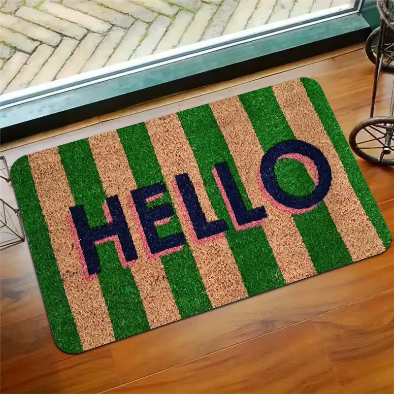 VIKAMA Fußmatte Nordic Green und White gestreift, rutschfeste und maschinenwaschbare Badezimmer Matte und Eingangsteppich - Bild 1