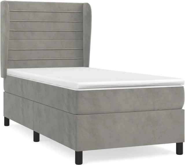 vidaXL Boxspringbett mit Matratze in Hellgrau aus Samt, Hybrid-Design mit Taschenfederkern, B/T: 100 x 200 cm - Bild 1
