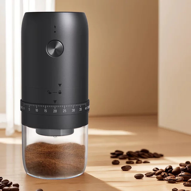 Kabellose elektrische Kaffeemühle von kawu in Schwarz mit 40 einstellbaren Mahlgraden für Espresso und French Press - Bild 1