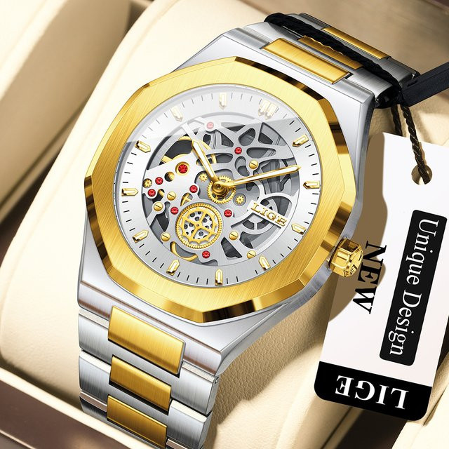 LIGE Armbanduhr Automatik, Edelstahl, Bicolor, Herren - Bild 1
