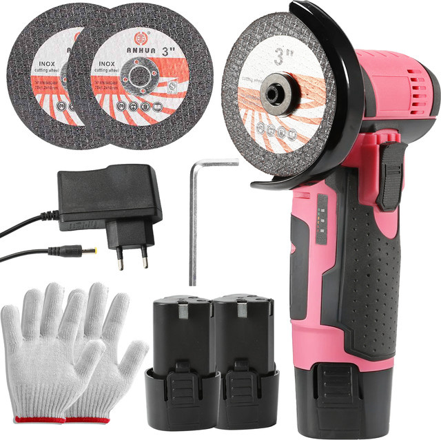 Betuyoo Mini-Winkelschleifer 12 V in Rosa mit 2 Akkus, 19500 U/min und 3-Zoll-Scheiben zum Polieren und Schneiden - Bild 1