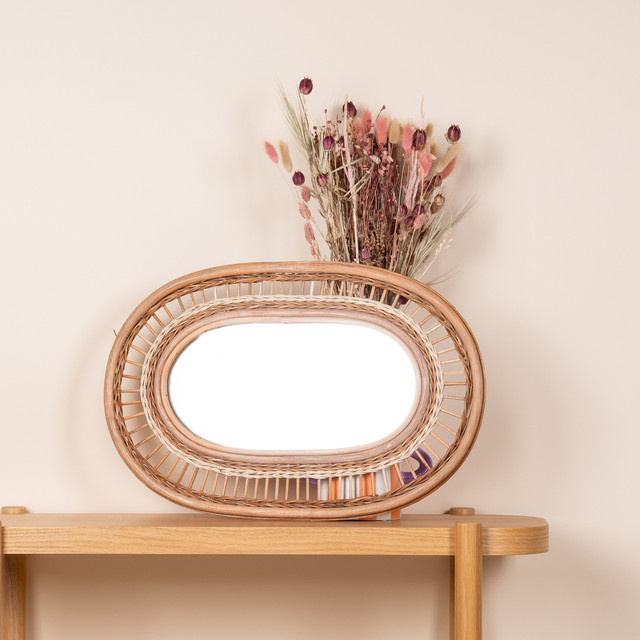 Rattanspiegel von BLUME2000 in Ocker mit natürlichem Design, Durchmesser: 40 cm - Bild 1