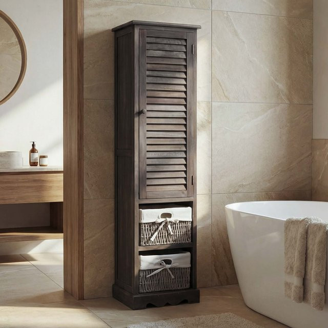 Badezimmerkommode MCW-H20 aus Massivholz Palownia in Shabby Grau-Braun, B/T/H: 120 x 27 x 29 cm - Bild 1