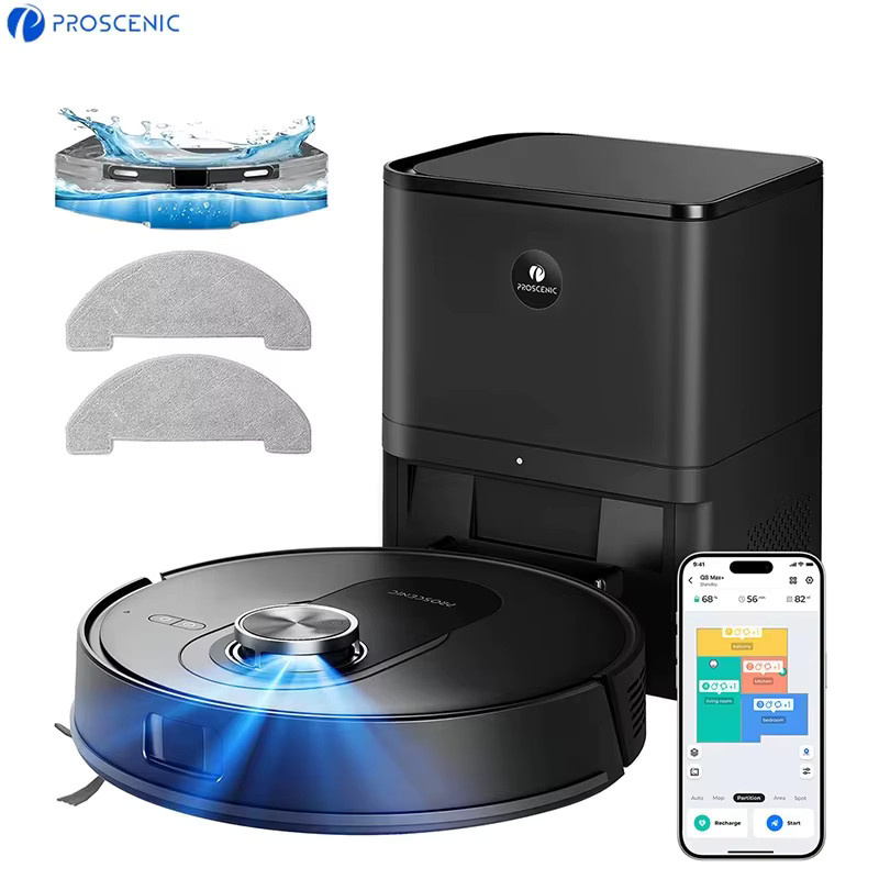 Proscenic Q8 Max+ Saugroboter in Schwarz mit 8000Pa Saugkraft, App-Steuerung und Selbstreinigungsstation mit 3L Staubbeutel - Bild 2